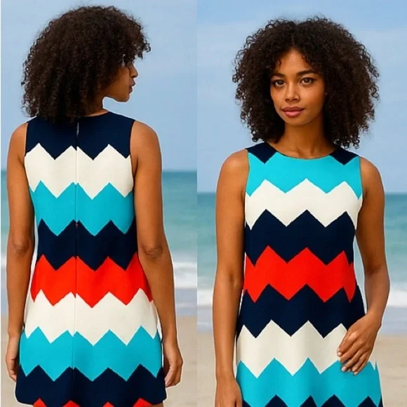 Necessary Objects Chevron Mini Dress XS Polyester Spandex - Picture 2 of 9